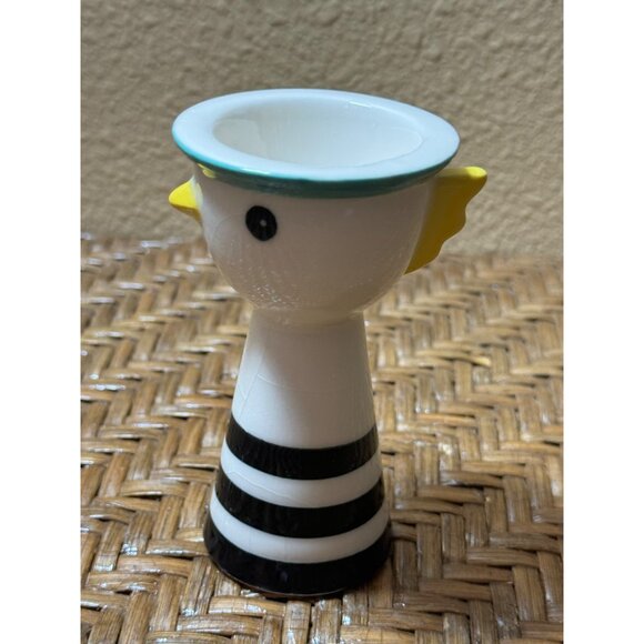 Vintage IKEA Memphis Style Ceramic Striped Bird Egg Cup Holder White Black Strip - Picture 1 of 9